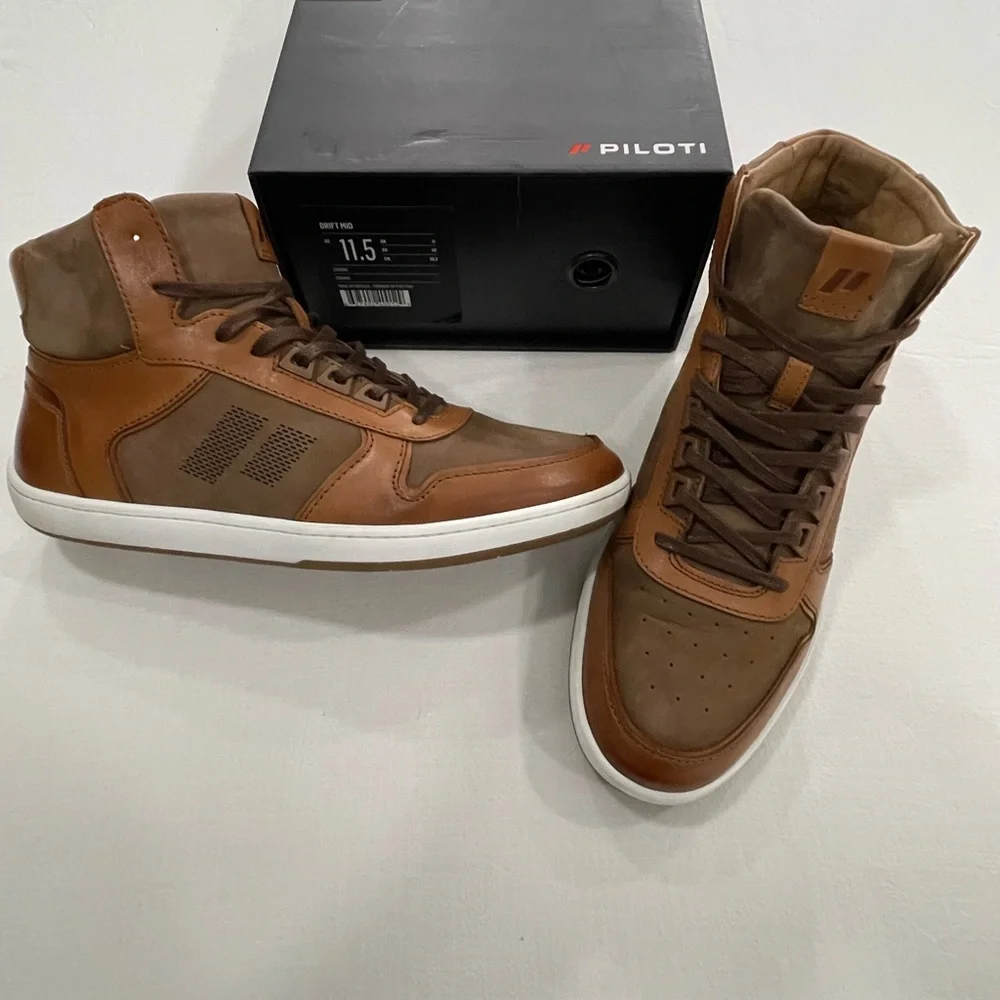 Piloti Mid  Drift Cognac Brown Leather Sneakers - Picture 2 of 9